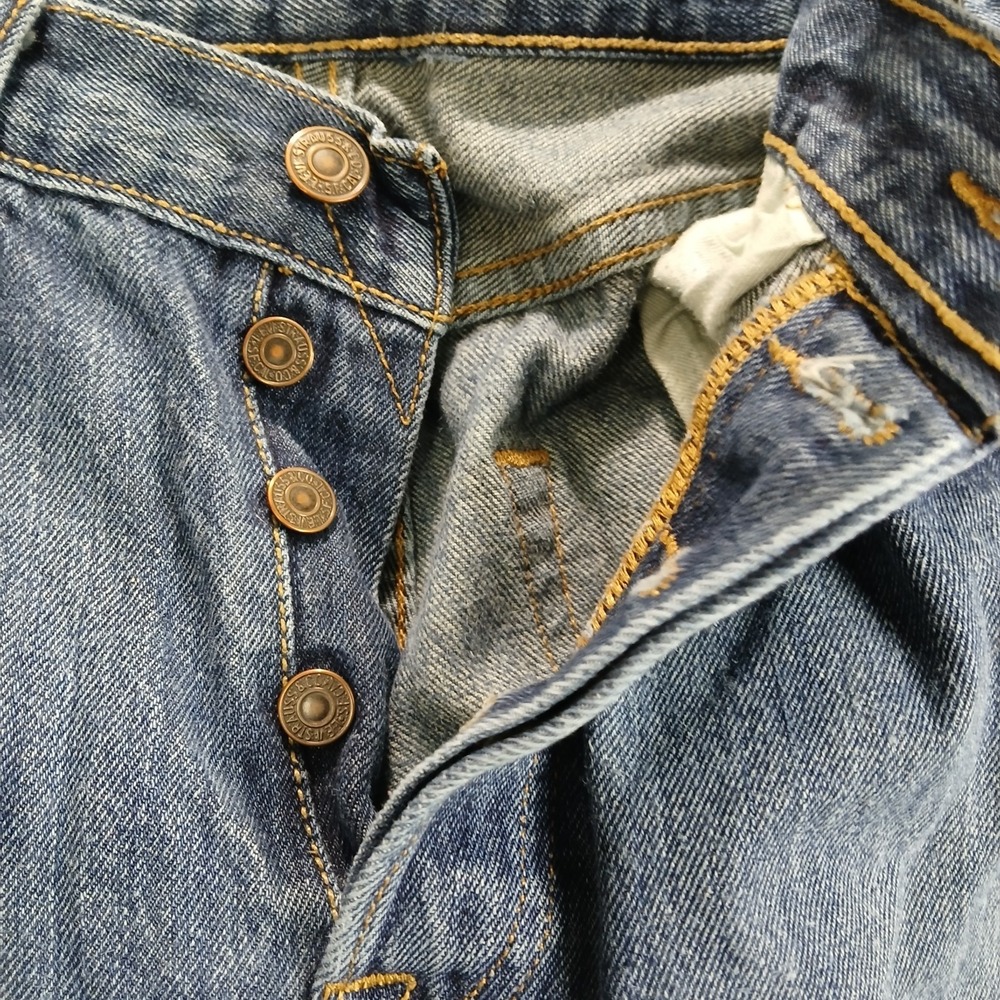 Levi's 501 Original Fit Jeans Womens 29x30 Blue Distressed Mid Rise Straight Leg - Picture 4 of 13